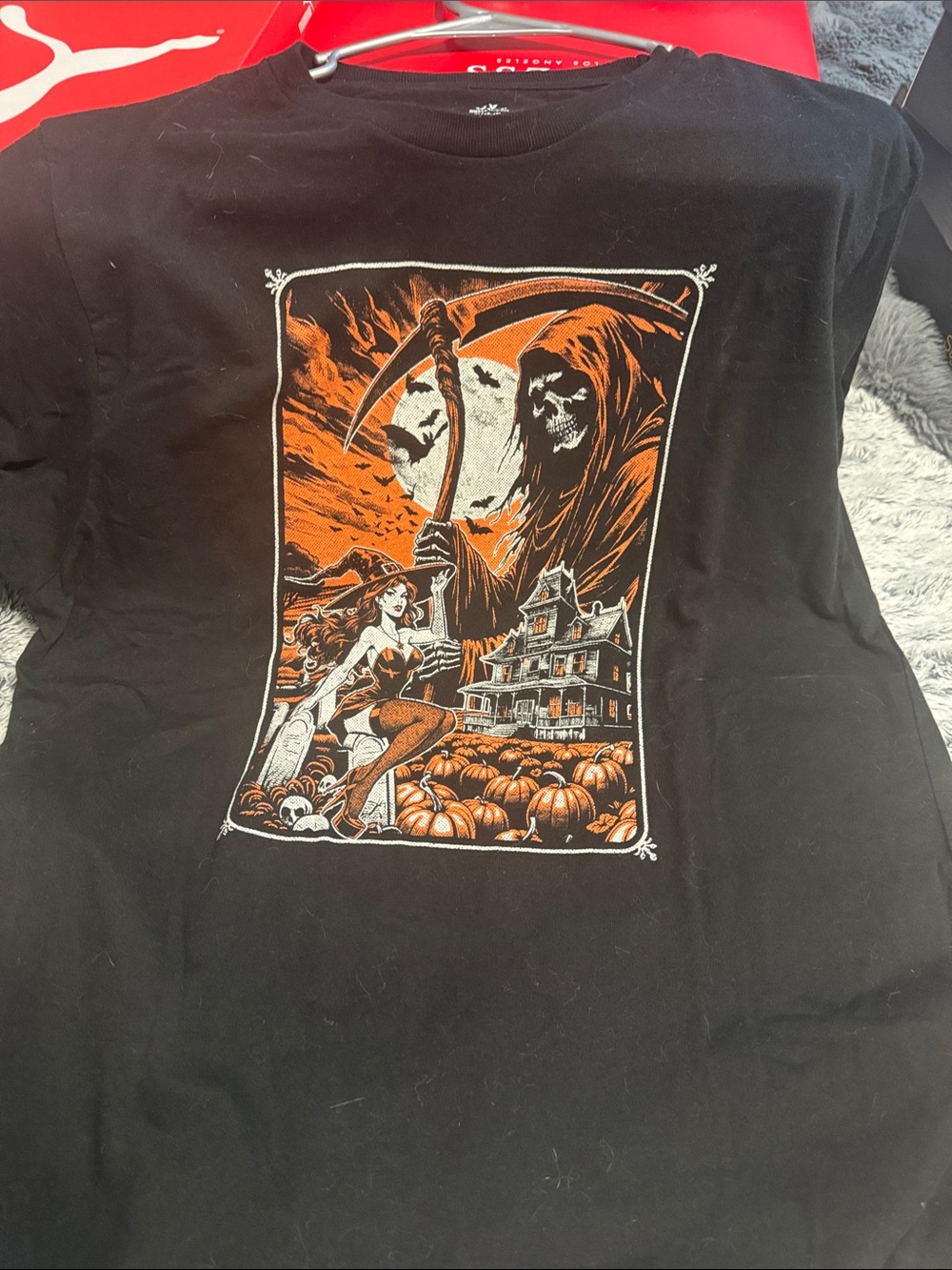 Black Halloween Graphic Tee with Orange Print - Men’s Shirt